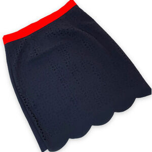 🍀 Pixley Women's Navy Blue Red Stacey Scallop Hem Mini Pencil Skirt Size XS